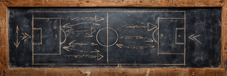 Chalkboard displays a football play strategy with marked player movements and formations, while the bottom area remains clean for additional notes.の素材