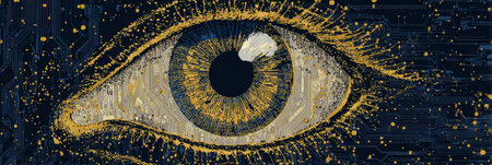 Digital circuits form a stylized eye, merging technology and creativity in a unique design that highlights the connection between art and innovation.の素材