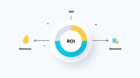 The infographic presents the ROI formula in a clear and minimalistic design, emphasizing essential components for evaluating investment returns.の素材