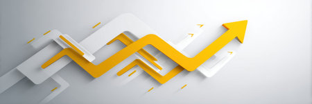 A visually striking upward graph with a golden arrow showcases growth trends against a clean infographic backdrop, ideal for business presentations.の素材