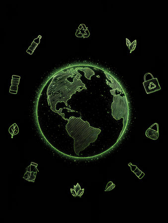 A glowing green globe features reusable iconsの素材
