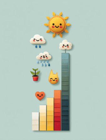 A vibrant growth chart with icons of sun, water, light, and emotions highlights their importance in personal growth and wellbeing.の素材
