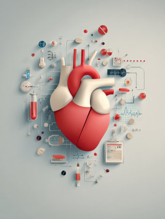 Infographic elements highlight heart health, featuring diverse symbols and graphics to raise awareness of cardiovascular issues.の素材