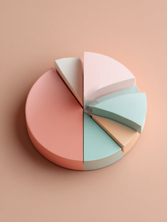 Featuring a stylish pie chart made of pastel segments, this visual tool aids in planning and organizing a budget effectively in a modern setting.の素材