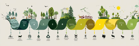 Infographic depicts a flowchart of eco actions and their long-term effects on the environment, emphasizing sustainability and community wellness initiatives.の素材