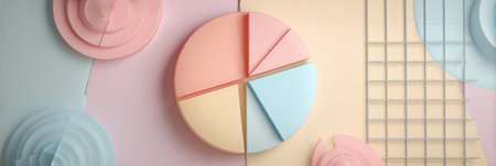 Soft pastel-colored pie chart arranged neatly on a light background aids in budget planning through clear visual representation and simplicityの素材