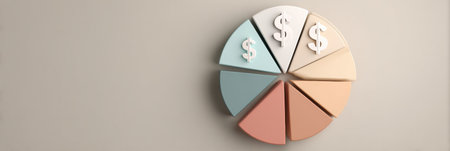 A pie showcases a budget planning tool in soft pastel colors, illustrating financial allocations and categories for better money management.の素材