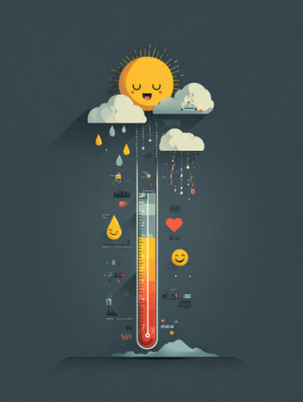 A growth chart with icons of sun, water, light, and emotions highlights their roles in personal development across life stages.の素材