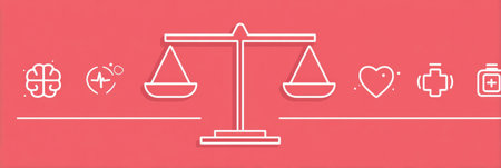 A wellness scale visually represents the balance between mind and heart icons, promoting a comprehensive approach to overall health and well-being.の素材