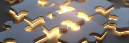 Softly glowing puzzle pieces interconnect, symbolizing autism support, while individuals engage in meaningful conversations about understanding and acceptance.の素材