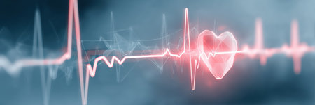 Cardiac activity visualized on a heart monitor, showing essential health data in a calming abstract setting, emphasizing vital signs and wellness.の素材