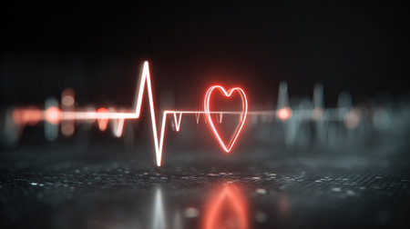 A heartbeat line transforms into a heart icon, symbolizing health and the importance of monitoring well-being in modern healthcare.の素材