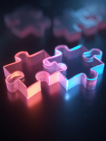 Soft, luminous puzzle pieces interlock to symbolize the importance of autism support, embodying connection and community in a heartfelt concept.の素材