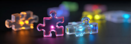 Colorful puzzle pieces gently connect, emitting a soft glow that represents support for autism awareness and the importance of community connections.の素材