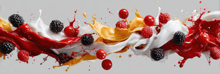 Vibrant paint splashes form colorful berries, crafting a lively, imaginative arrangement with an open composition.の素材