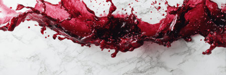 Beet juice splatters on white marble, creating a vibrant display of deep red against a clean background.の素材