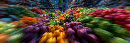 Dynamic abstract art of vegetables highlights vivid colors and motion, creating a vibrant visual experience featuring fresh produce.の素材