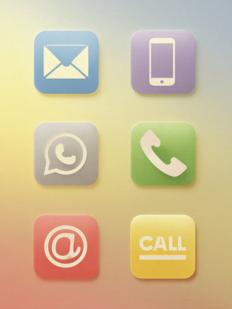 Collection of communication icons arranged on a soft gradient backdrop showcases SMS, email, and call symbols for modern connectivity.の素材