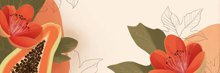 Vibrant papaya with rich colors and elegant line art adds a creative flair to a clean background, perfect for promoting wellness and healthy eating.の素材