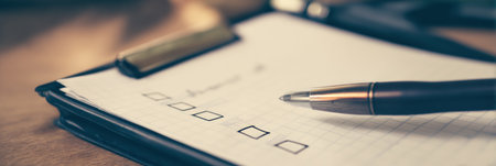 A cold recovery checklist is presented on a clipboard, with a pen beside it, emphasizing important steps for recovery in a focused, organized manner.の素材