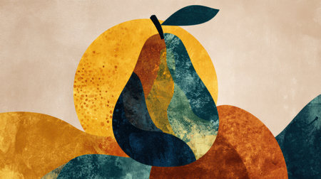 Stylized pear design featuring vibrant textures and colors, artistically crafted for branding purposes, providing a unique and memorable visual element.の素材