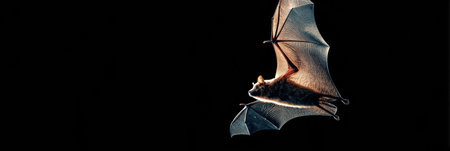 A fruit bat glides gracefully against a starry night backdrop, illuminated by the soft glow of the moon, showcasing its expansive wings in flight.の素材