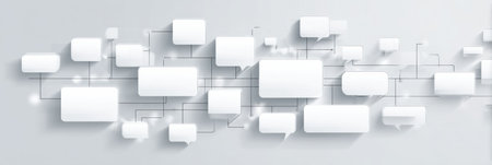 A digital mind map represents the theme of open conversation in a clean, modern layout with empty upper sections inviting inputs and ideas.の素材