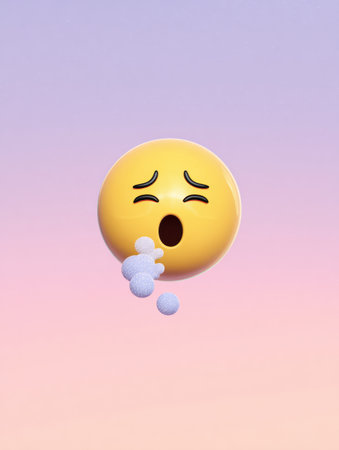 Illustration features a sneezing emoji against a soft pastel backdrop, capturing the humorous expression associated with sneezing moments.の素材