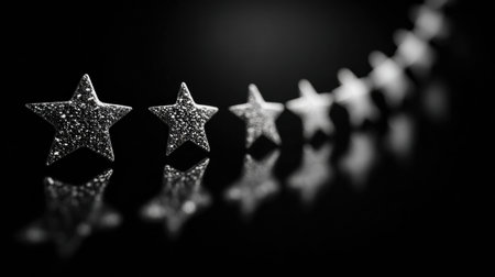 Stars representing customer reviews form a visually striking feedback loop with clear details in the upper half, set against a minimal background.の素材