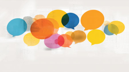This digital mind map showcases vibrant speech bubbles for open dialogue, featuring a modern design with space for extra content.の素材