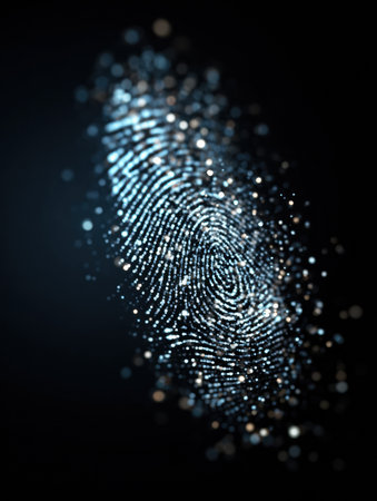 A digital fingerprint transitions into a chat bubble, illustrating the merging of identity verification and secure communication in technology.の素材