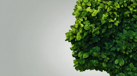 A silhouette formed by lush green leaves evokes a sense of peace and connection to nature, symbolizing growth and mindfulness in a serene environment.の素材
