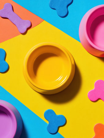 Vibrant background features colorful pet treat containers, creating an inviting and playful atmosphere perfect for attracting pet owners.の素材