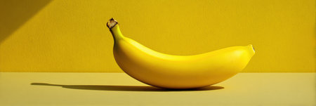 A low-saturation banana stands out against a vibrant background, creating a shadow and an artful layout through thoughtful spacing.の素材