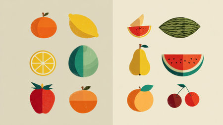 Flat fruit iconsの素材