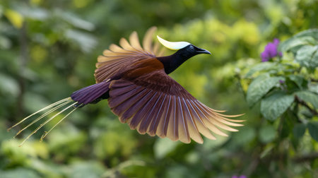 The greater bird-of-paradise showcases its stunning plumage and graceful moves in an elaborate display during mating season.の素材