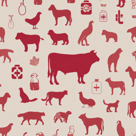 Animal silhouettes set against medical icons form a unique minimalist pattern, perfect for health and wellness applications.の素材