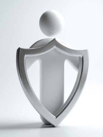 A person stands behind a protective shield, representing mental safety and resilience.の素材