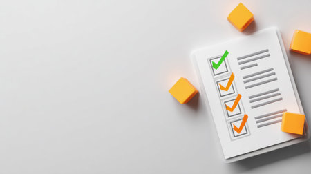 A safety checklist displayed on a clean surface is arranged with colorful icons, allowing for organized tracking of essential tasks and evaluations.の素材