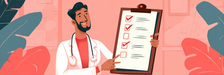 A healthcare professional shares a mens health checklist, encouraging men to prioritize routine screenings and key health topics for better health.の素材