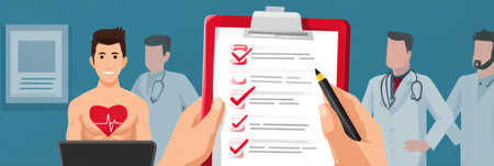 This infographic presents a comprehensive mens health screening checklist aimed at promoting regular health checkups and awareness among men.の素材