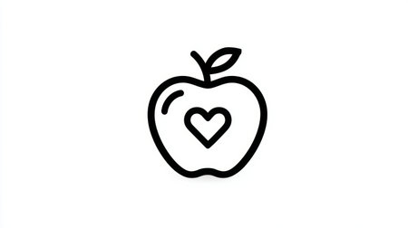 Stylized design showcases an apple morphing into a heart, emphasizing themes of nutrition and well-being, ideal for wellness-related graphics.の素材