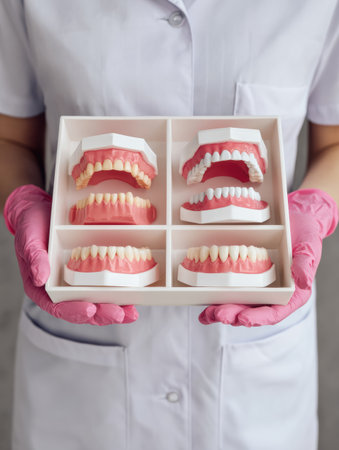 A vet demonstrates dog dental models to educate pet owners on proper dental care and promote dental health awareness.の素材