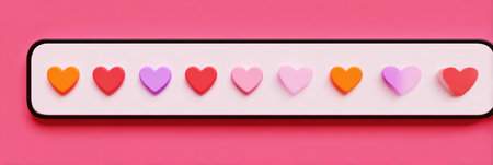 Colorful heart icons arranged on a screen highlight the users potential romantic connections, emphasizing engagement in the online dating environment.の素材