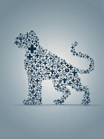 A silhouette of an animal is composed of various medical icons, presenting a creative layout that works well for health-themed designs and overlays.の素材