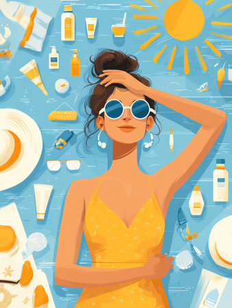 Detailed infographic showcasing essential sun protection tips and skin safety advice for enjoying outdoor summer activities while staying safe under the sun.の素材
