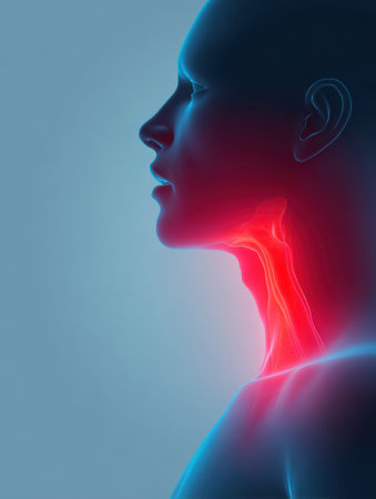Animated glow highlights a sore throat in a minimalist design on the left, creating a striking visual effect.の素材