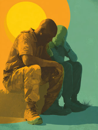 Offering practical tips and supportive actions to help individuals navigate the challenges of PTSD in a serene, hopeful environment.の素材