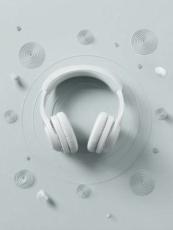 Amidst calming silence icons, noise-canceling headphones promote tranquility and enhance peaceful moments for listening and focus.の素材