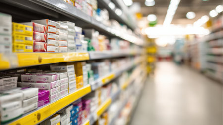 Aisle displaying a wide range of over-the-counter cold medicine products, emphasizing availability for consumers seeking relief during cold season.の素材